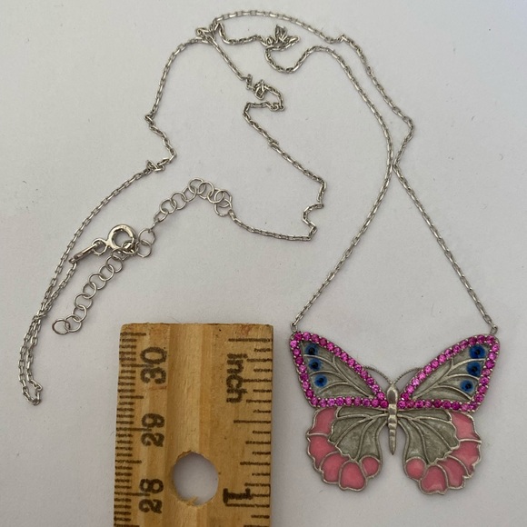 925 Silver pink butterfly evil eye necklace - Picture 2 of 3